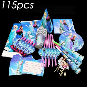

115pcs/lot Frozen birthday party decorations Frozen tablecloths invitations Frozen disposable napkins plates cups straws