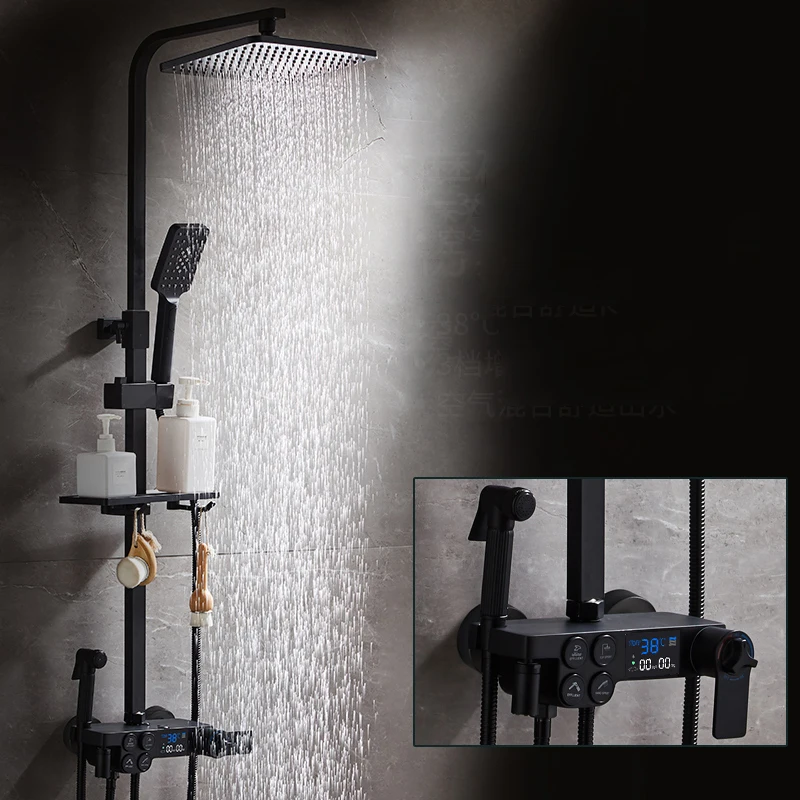 Digital Display Thermostatic Shower Faucet Set Rainfall Shower Mixer Tap Bathtub Mixer Tap Mixe Sprayer System
