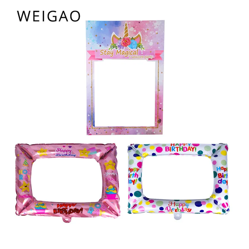 Unicorn Photo Booth Frame Happy Birthday Party Foil Balloons Photobooth Props Decoration Kids Baby Shower Unicorn Party