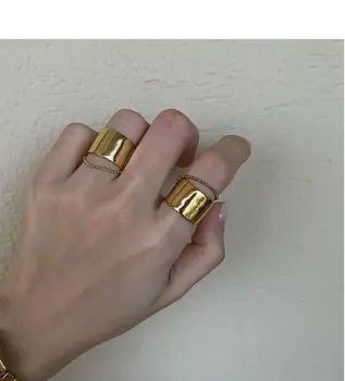 

Timeless Wonder Titanium Geo Band Chained Statement Rings Women Jewelry Punk Gothic Cocktail Designer Ins Top Hip Hop Japan 7567