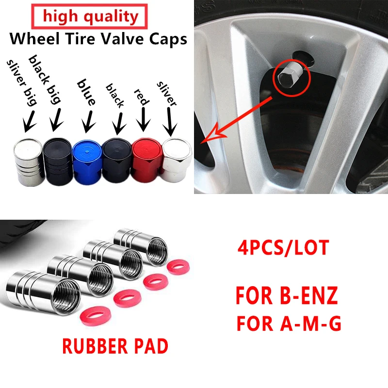 

4pcs aluminum Car Tire Wheel Valve Stem Caps for Mercedes benz AMG w204 w203 w212 w211 w124 w210 GLC GLE E CLA GLA W205 W211