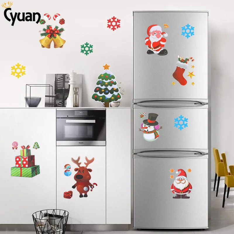 

Christmas Decoration Window Stickers Snowman Santa Claus Elk Decals Fridge Wall Stickers New Year Decorations for Home 2019 Noel