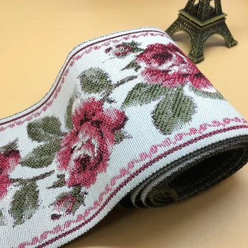 

5 Yards 9CM Jacquard Rose Flower Curtain Tablecloth Patchwork Lace Ribbon Trim DIY Webbing Handcraft Home Textile Decoration