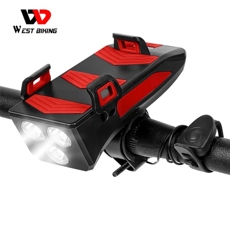 WEST BIKING Multifunction Bike Front Light Phone Holder Bicycle Bell