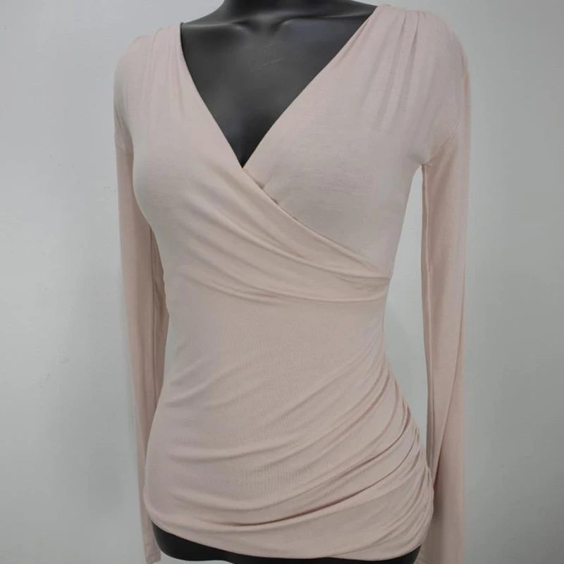 Sexy V Neck T Shirt Women 2022 Autumn Cotton Basic Tshirts Long Sleeve Top Slim Solid Clothes Tee Shirt Femme Camisetas De Mujer
