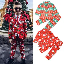 Рождественская одежда Детский Рождественский строгий костюмный блейзер для мальчиков, куртка+ штаны+ галстук, комплект джентльмена из 3 предметов, Рождественский наряд с принтом, От 3 до 8 лет