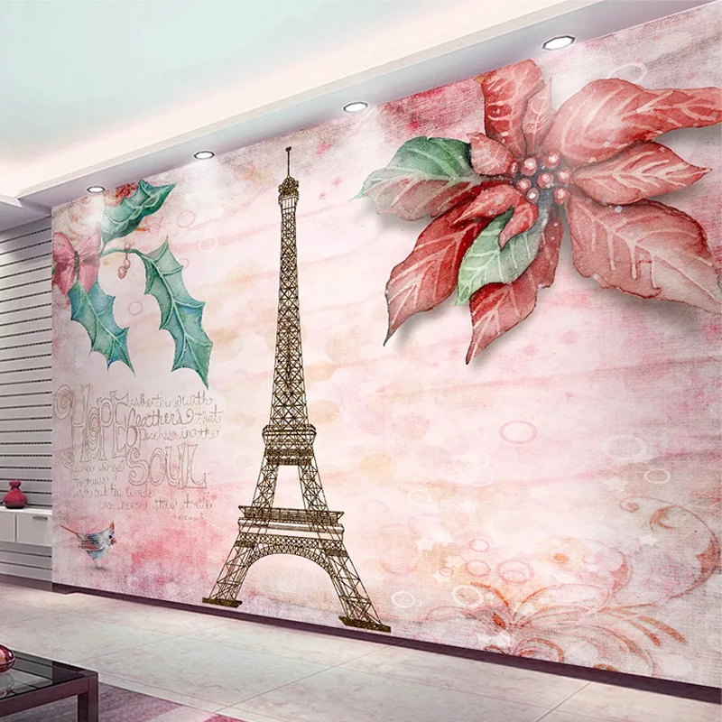 

Drop Shipping Custom Mural Wallpaper Modern Romantic Flowers Tower Building Fresco Waterproof Living Room Restaurant 3D Stickers