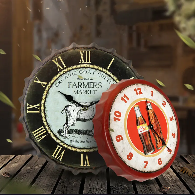 Скандинавский стиль ретро крышка пива настенные часы гостиная креативная мода кованого железа настенные часы бар, кафе, дом украшения