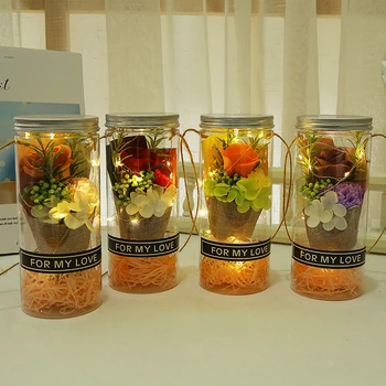 

Aromatherapy Soap Rose LED Soap Flower Plastic Bottles Wedding Artificial Flower Valentines Day Mothers Day Christmas Day Gift N