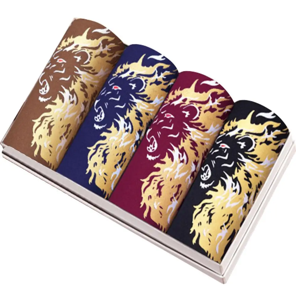 

MISSKY 4pcs/set Man Boxers Middle Waist Underwear Breathable Bamboo Fiber Dragon Pattern Priting Boxers Male Homewear Panties