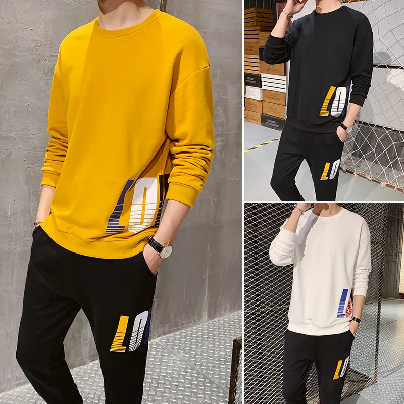 

2019 Autumn New Style Men Trend Sports Hoodie Suit Teenager Fashion Casual Korean-style Hoodie Two-Piece Set
