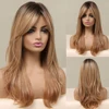 Long Natural Wave Wig for Women Ombre Black Brown Golden Blonde Synthetic with Bangs Cosplay Heat Resistant  1