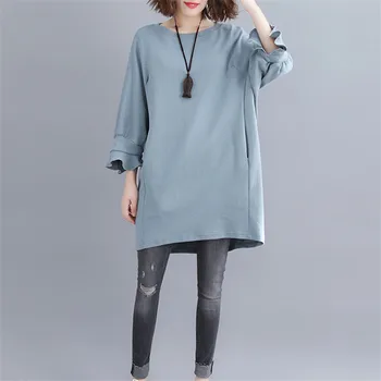 

Large Size Women Dress 2020 Spring New Casual Loose Short Dresses Solid Color Comfortable Fabric Female Pullover Dress XIN328