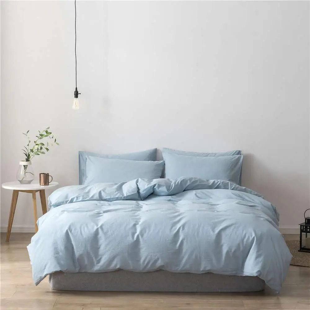 

Textile Chemical Fiber Washed Cotton Hot Selling Three-piece Bedding Set Solid Color Duvet Cover Set Bed Sheets and Pillowcase