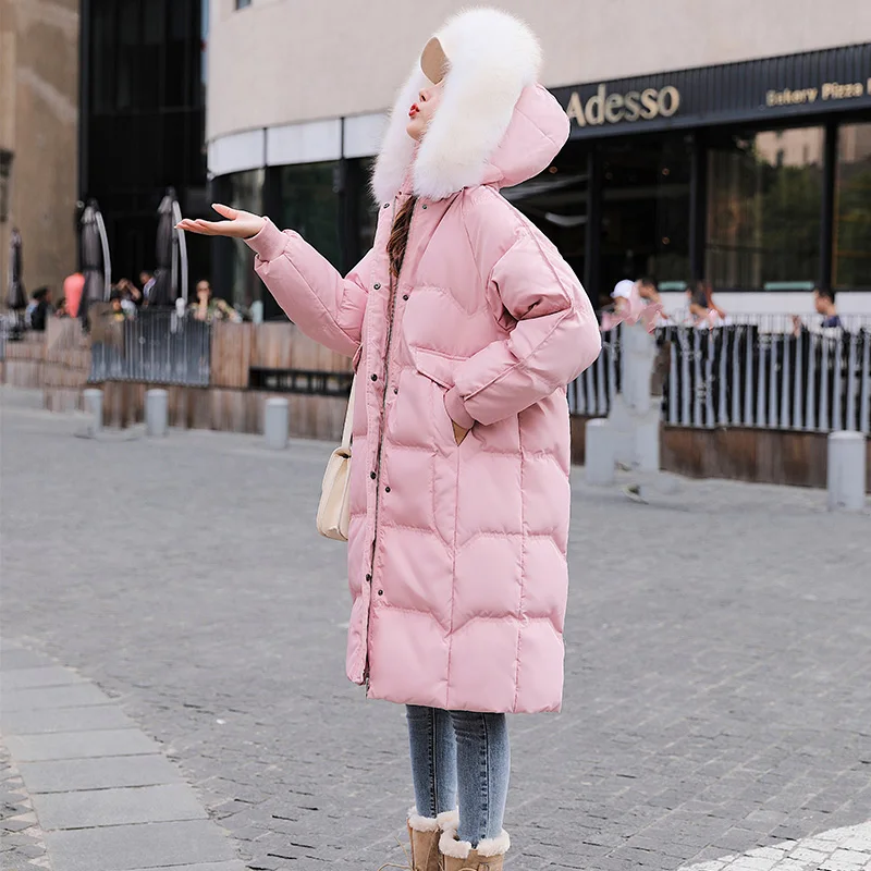 

Boollili Winter White Duck Down Jacket Long Winter Coat Women Big Fur Collar Puffer Jacket Overcoat Piumino Donna