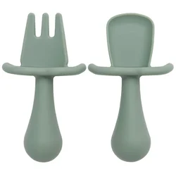 BPA-Free Silicone Baby Feeding Utensils Set - Mini Fork & Spoon for Newborns (007 desert sage)