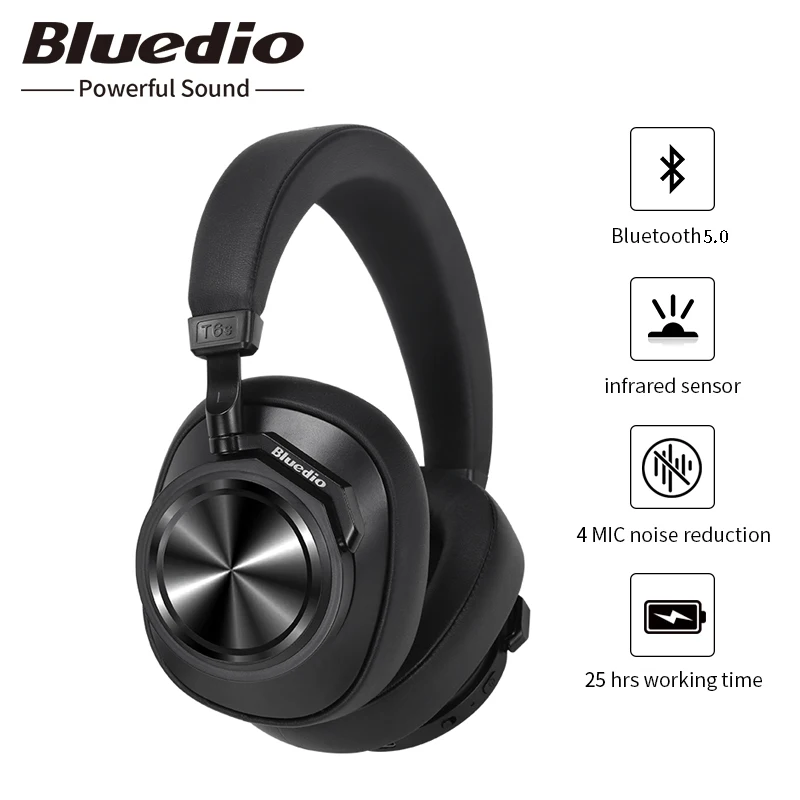 Оригинальные беспроводные bluetooth-наушники Bluedio T6S с шумоподавлением, портативная гарнитура с микрофоном и Bluetooth 5,0