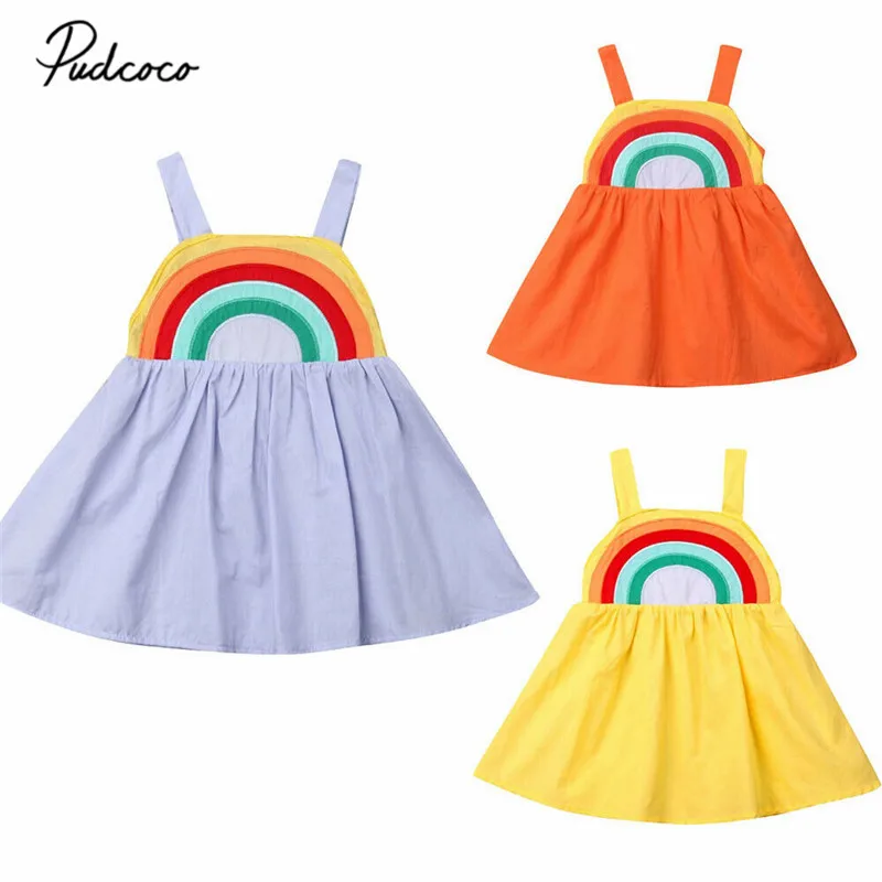 

2019 Toddler Kids Baby Girls Summer Dress Sleeveless Rainbow Dress Cute Infant Girls Sundress Casual Sundress 1 to 5Y