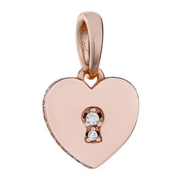 

New 925 Sterling Silver Bead Charm Rose Gold Love Heart Shimmering Keyhole Pendant Beads Fit Pandora Bracelet Bangle Diy Jewelry