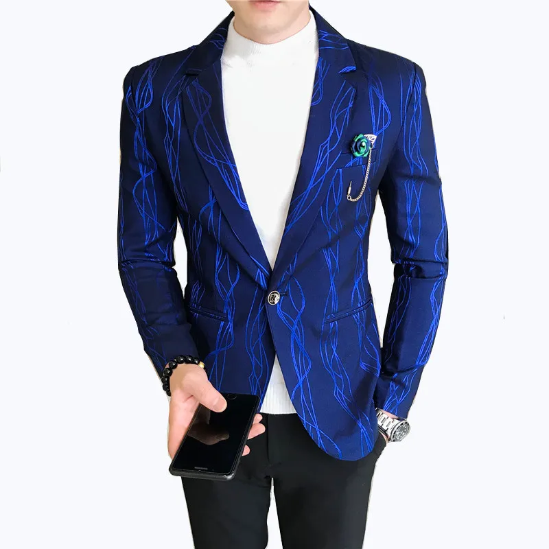 

2019 autumn fashion personality hot gold bright line slim small suit line printing high quality men blazer casual suit jacket