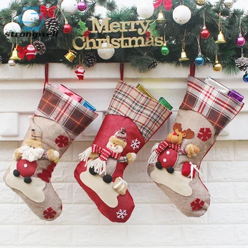 

Strongwell Christmas Party Decoration Santa Sock Handmade Non-woven Fabric Gift Bag Christmas Presend For Children Home Decors
