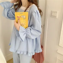 

Women's Pajamas Summer 2021 Homesuit Princess Style Pyjamas Drawstring Sleeves Lace Pijamas Sleepwear Home Clothe Cotton