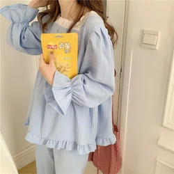 Women's Pajamas Summer 2021 Homesuit Princess Style Pyjamas Drawstring Sleeves Lace Pijamas  Sleepwear Home Clothe Cotton
