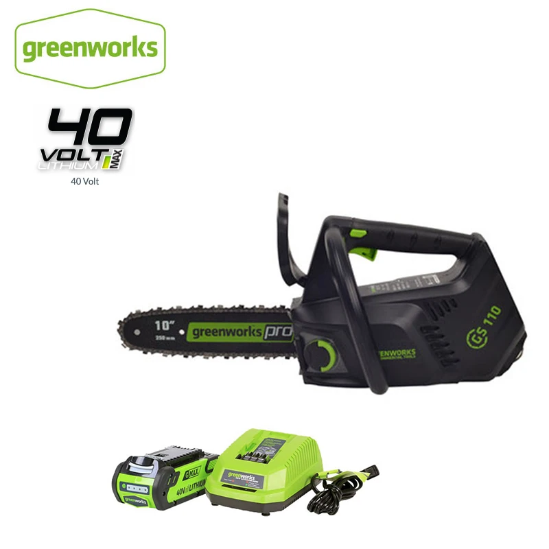 

Greenworks 40v Cordless Chain Saw Brushless ONE HAND Operate Chainsaw 10 Inch Guide Bar With 4Ah Battery and Charger