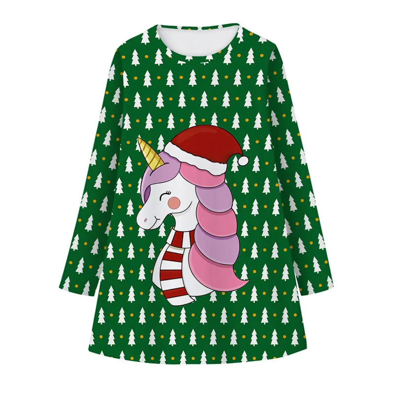 Рождественское платье для девочек; детское платье; Рождественская одежда; новогодние праздничные платья для девочек-подростков; платье с длинными рукавами и принтом Санты; одежда