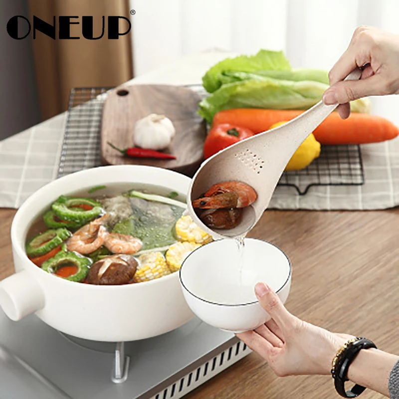 

ONEUP Wheat Straw Long Handle Baby Elephant Spoon Cute Creative Home Kitchen Tool Vertical Kitchen Japanese Style Filter Spoon
