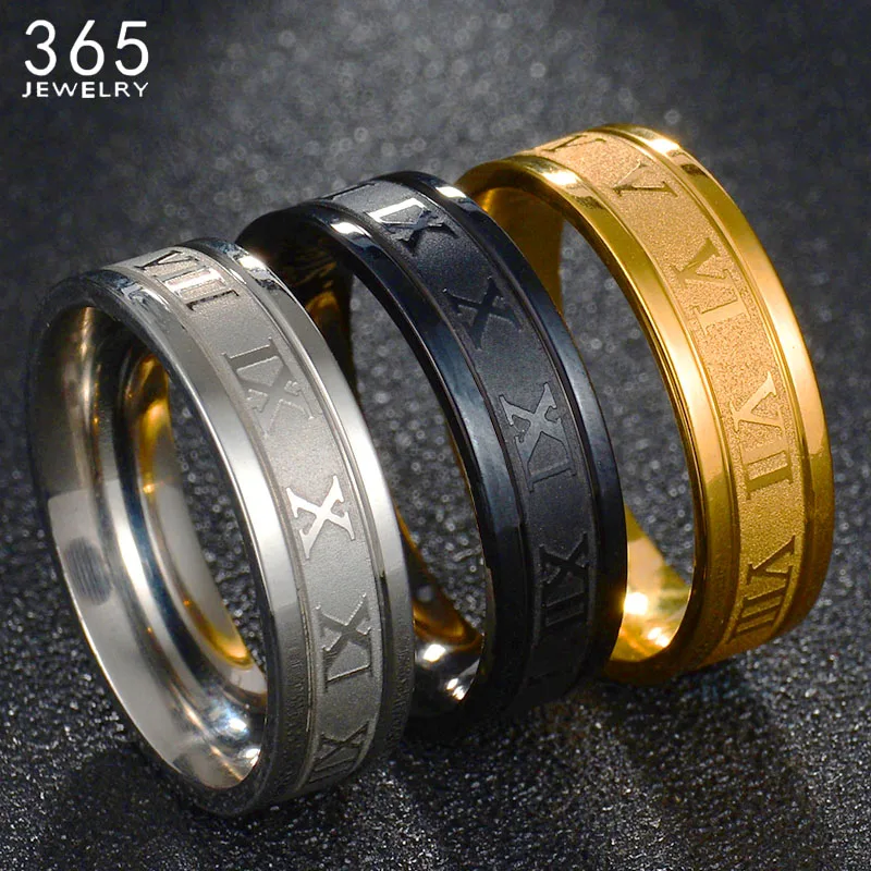 Anillo de acero inoxidable con grabado de números romanos para mujer, 3 colores, clásico, elegante, Color dorado, joyería de boda