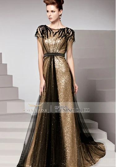 

custom short sleeves floor length Evening Formal Gown 2018 vestido de noiva Beaded Sequins Gold Long Mother of the Bride Dresses