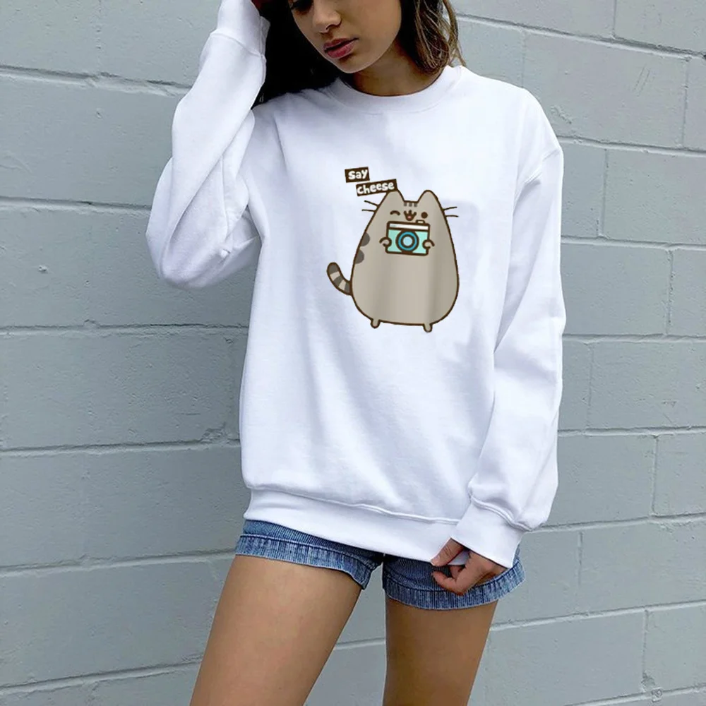 Kawaii Pusheen Cat Harajuku забавные мультяшные толстовки женские милые корейские стильные