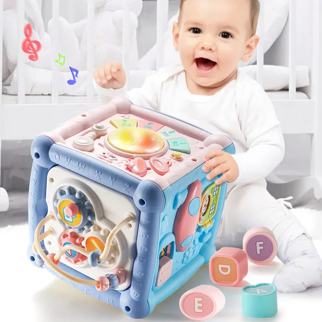 Baby Musical Box Toddler Funny Hand Drum Toy Baby Activity Cube Geometric Blocks Toys Infant Sorting Music Plaything Box Toy 1