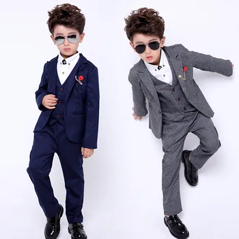 

2019 wedding Flowers Boys Suit Blazer Kids Party children Tuxedo jacket Vest Pant 3pcs clothes Children Prom Ceremony Costume