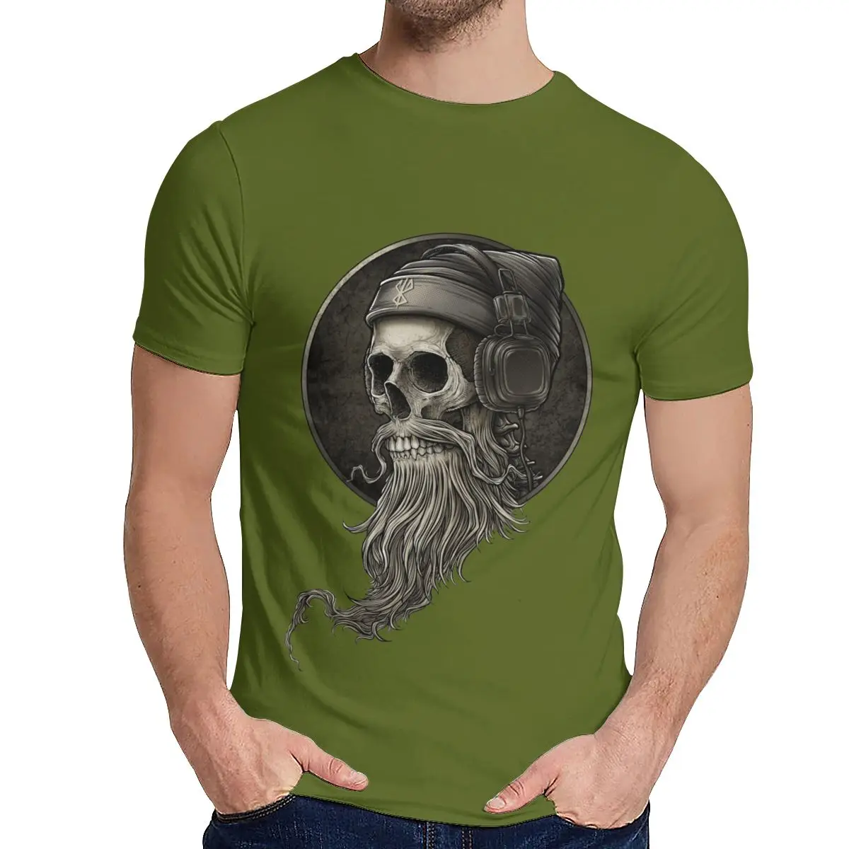 Для отдыха футболка и шорты с изображением Человека Winya № 99 череп борода Качественный хлопок модная футболка с круглой горловиной и рисунком для детей с принтом в интернет-магазине La Camiseta - Цвет: Армейский зеленый