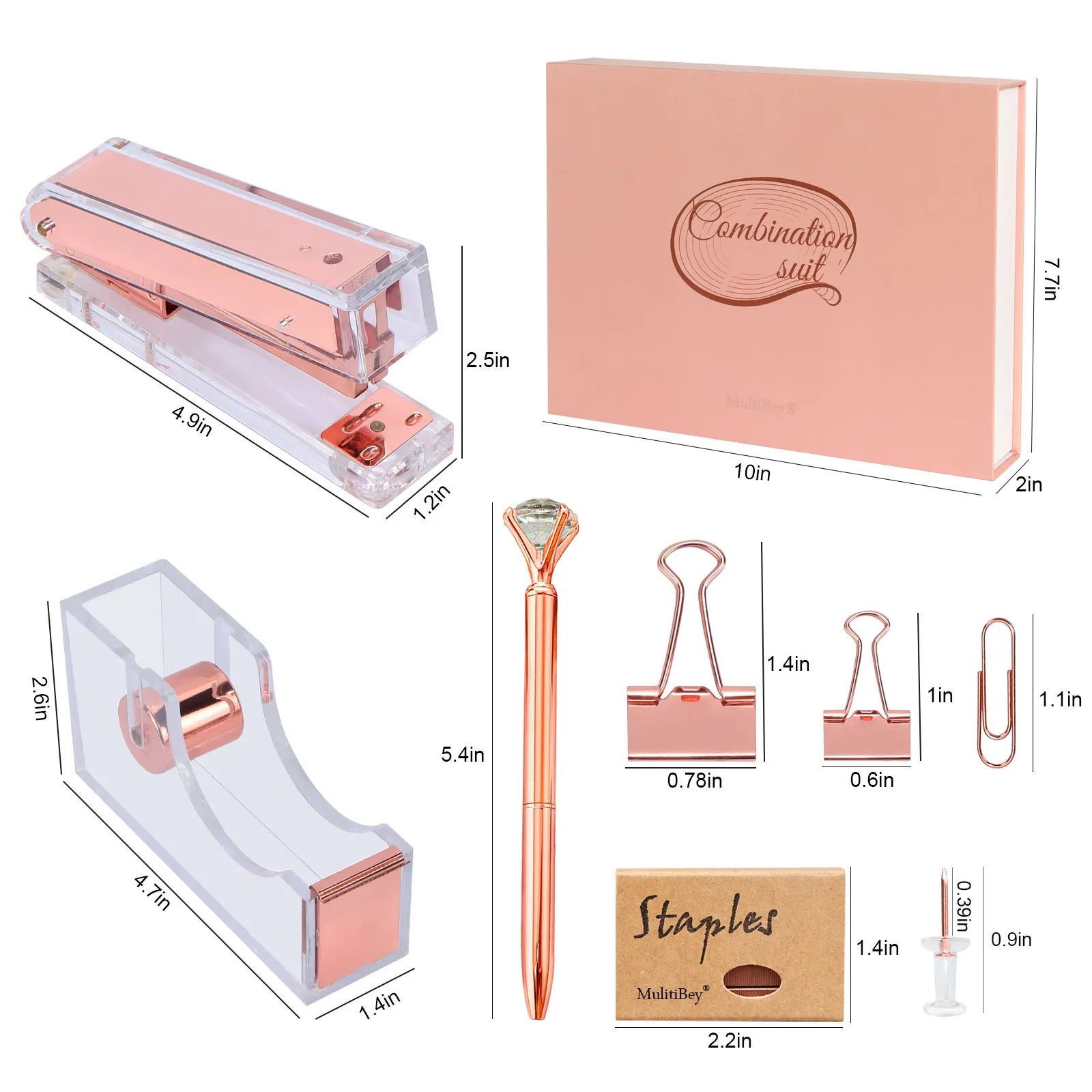 Desktop Office Supplies Set Rose Gold Acrylic Office Stationery Desk Organizer Accessories For Woman