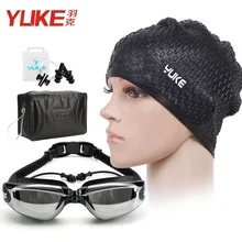 

Swimming cap Men women prescription goggles myopia Silicone natacion Waterproof hat piscina diving earplug set Diving glasses