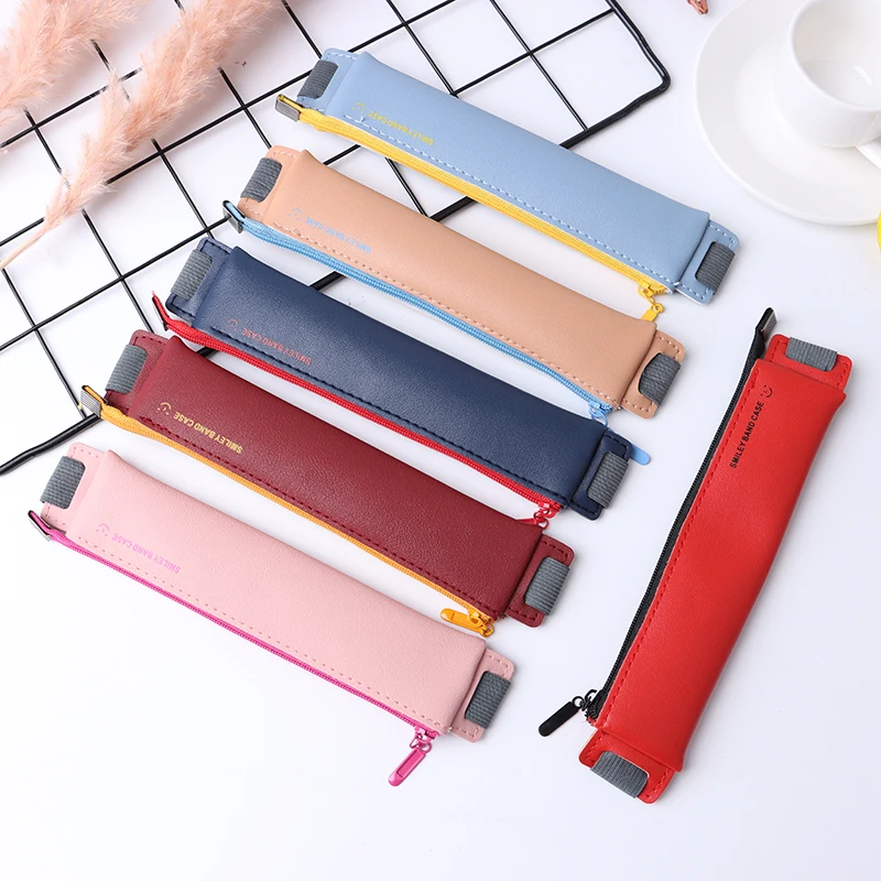 Pu Leather Mini Pen Bag Elastic Book Pencil Case Portable Notebook