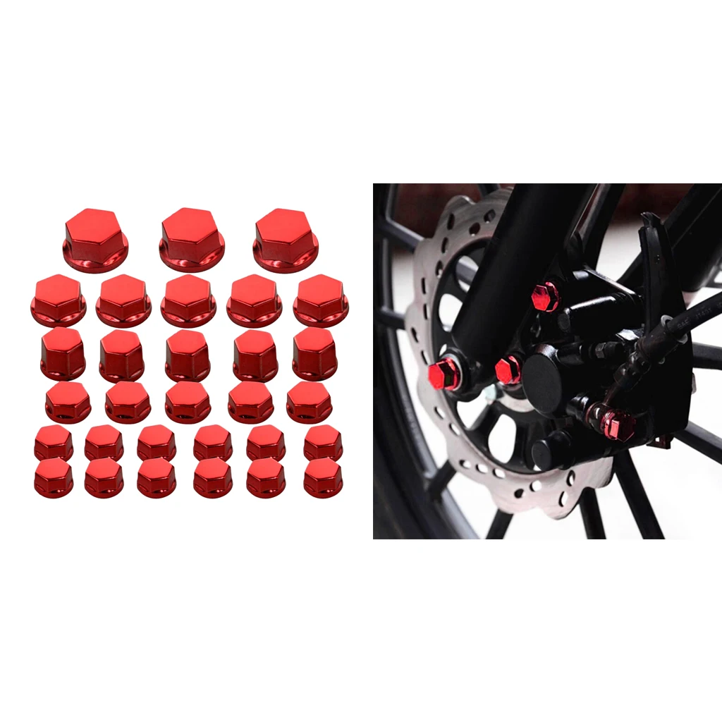 30Pc Motorcycle Nut Screw Cover For Yamaha For Kawasaki  Red