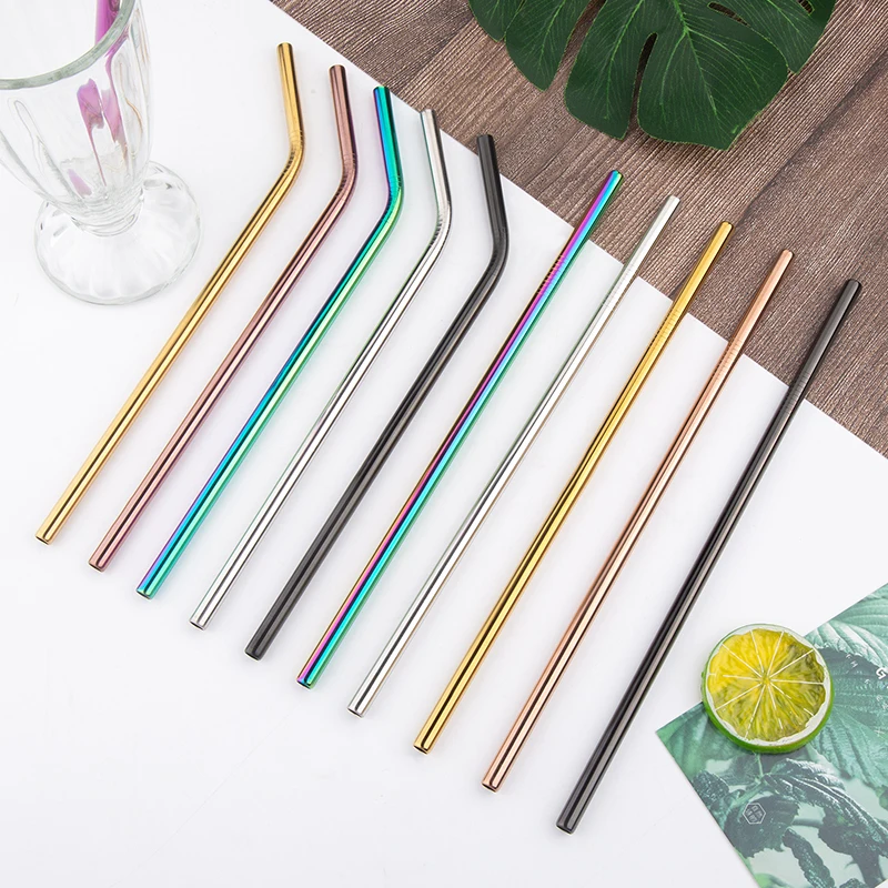 Metal Straw 100pcs/lot Reusable Stainless Steel Straw E-co Friendly Drinking Tubules 267mm*6mm Straight Bent Straws For Drink