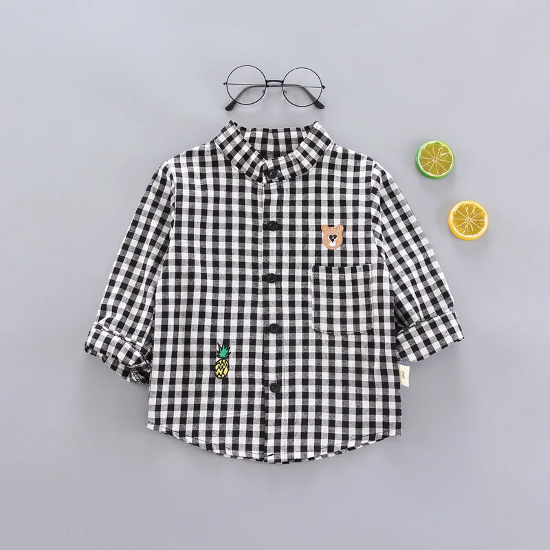 SINGBAIL/ осенние детские рубашки для мальчиков модные рубашки в клетку с длинными рукавами и воротником «Мандарин» для детей от 12 месяцев до 5 лет, детская одежда