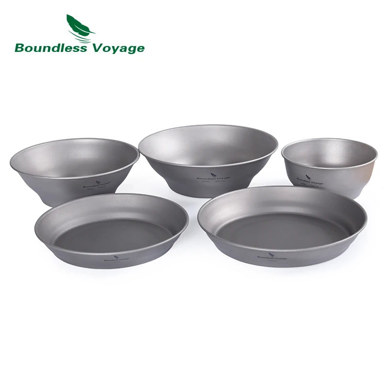 

Boundless Voyage Camping Titanium Single-Walled Bowls Lightweight Titanium Dish Plate Outdoor Tableware Cookware