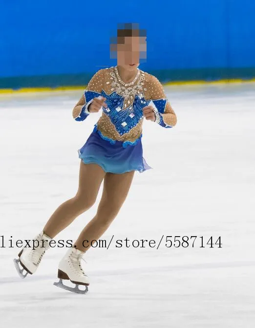 Blue Ice Figure Skating Dresses Custom Women Competition Skating Dress Girls 