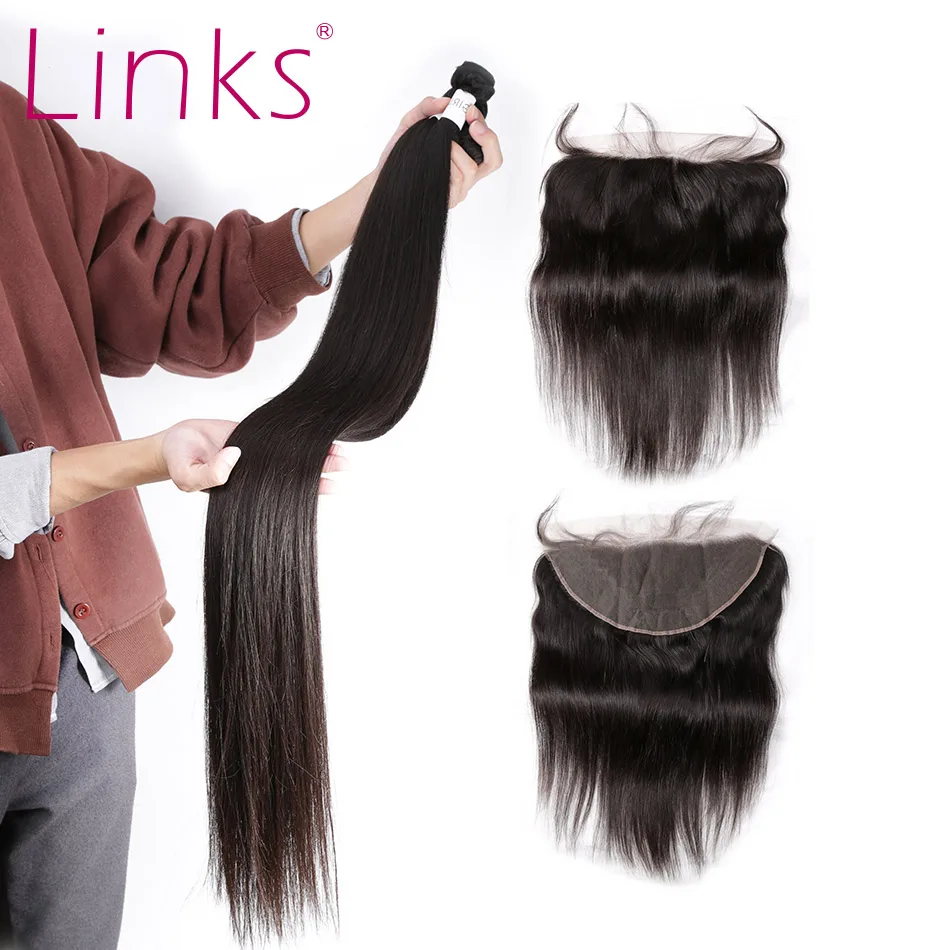 Links Hair 8-40 дюймов бразильские вплетаемые волосы 3 4 пряди с фронтальной тесьмой 28 30 дюймов прямые волосы remy для наращивания