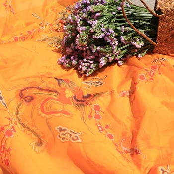 

High quality silk and cotton fabric Phoenix Digital Printing Summer Thin tissu High-end DIY hand-made clothing material