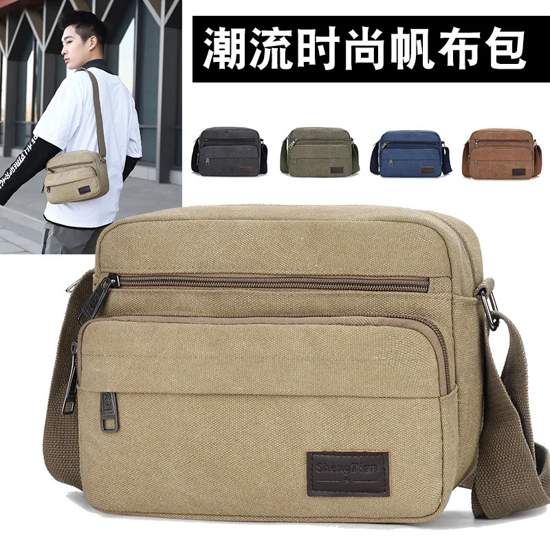 

2020 Spring New Arrival Solid Color Canvas Zipper Car Suture Casual Versatile Multi-pocket Fashion MEN'S Single-shoulder Bag Bag