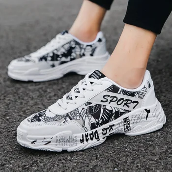 

2019 Summer Men Casual Fashion Sneakers Graffiti Flats Men Running Shoes Autumn White Sneakers Zapatos Mujer vulcanized shoes