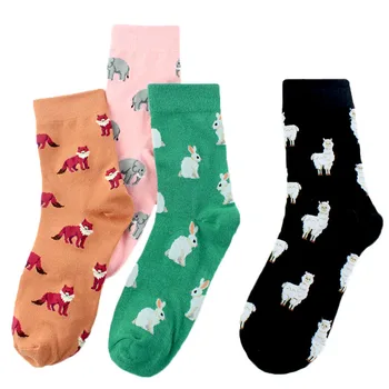 

Fashion Socks Spring Autumn Casual Korean Style Happy Socks Women Animal Cartoon Elephant Rabbit Sheep Cotton Tide Short Socks