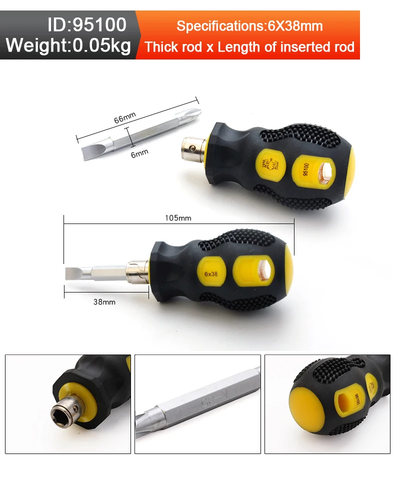 

JCD Dismountable Screwdriver Plastic Handle Mini 6x38mm Slotted Magnetic Tip Anti-Slip Portable Nut Driver Repair Hand Tools